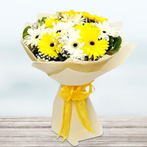 Mix Gerbera Flowers Bouquet In White Wrapping